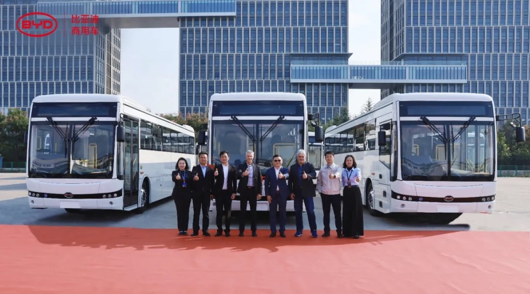 Pictured: BYD's commercial buses in global