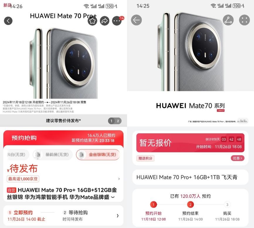 Picture: Huawei Mate 70 series is scheduled to be launched within two hours, with more than 1.36 million people pre-ordering
